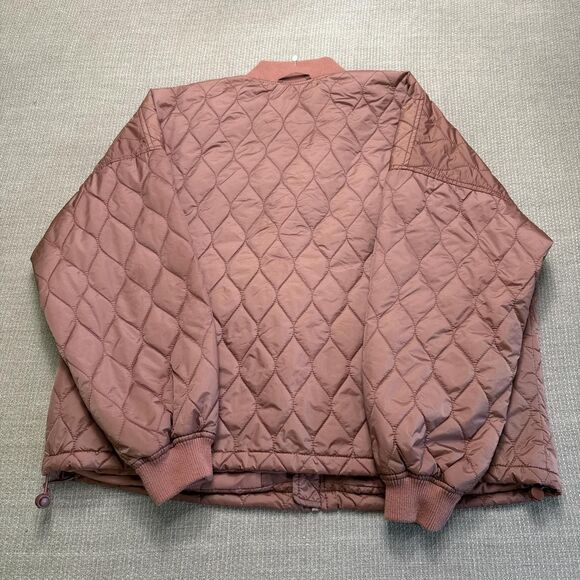 Dark Pink Cropped quilted liner jacket, boxy oversized fit puffer coat fall vibe - Picture 4 of 5